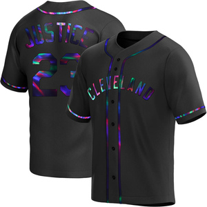 Men's David Justice Cleveland Guardians Replica Black Holographic Alternate Jersey