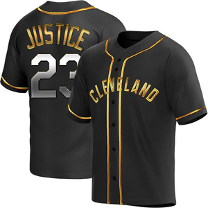 Youth David Justice Cleveland Guardians Replica Black Golden Alternate Jersey